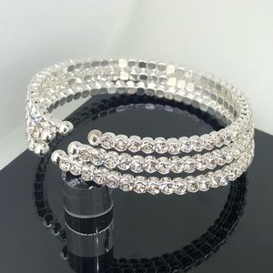 Crystal Rhinestone Silver Cuff Bracelet 3pc Set